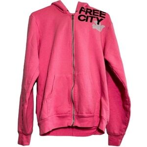 Freecity Let's Go Full Zip Sweatshirt Matshop Graphic Print Hooded Pink Medium